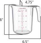 DaYammi Measuring Cups 1-Piece, Unbreakable Food-Grade Plastic Measuring Cup for Dishwasher, 4-Cup Liquid Measuring Cups for Prepping, Baking, Cooking, Readable Markings, 1QT/32OZ/1000ML/1L, Clear