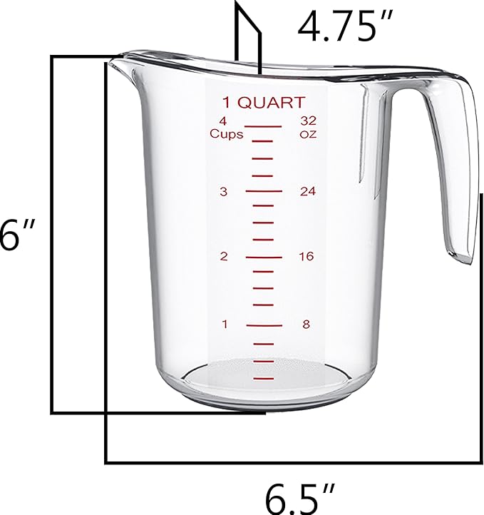 DaYammi Measuring Cups 1-Piece, Unbreakable Food-Grade Plastic Measuring Cup for Dishwasher, 4-Cup Liquid Measuring Cups for Prepping, Baking, Cooking, Readable Markings, 1QT/32OZ/1000ML/1L, Clear
