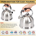 Tea Kettle for Stovetop, Food Grade Stainless Steel Water Kettle, Tea Pot for Home & Kitchen, 3.0 Qt
