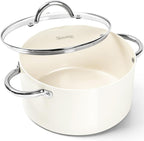 MICHELANGELO Stock Pot with Lid, Nonstick Cooking Pot, 5 Quart Soup Pot with Lid, Non Stick Pots with Stainless Steel Handle, Induction Compatible, Cream