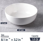 DELLING 60 Oz Large Serving Bowls Set, 8" White Soup Bowls Big Salad Bowls for Kitchen, Ceramic Mixing Bowls For Pasta, Soup, Fruit Vegetable, Ramen, Microwave & Dishwasher Safe, 3 Pack