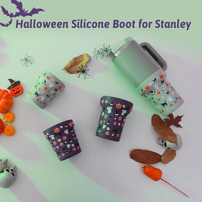 Halloween Boot for Stanley, Silicone Protector Sleeve for Stanley Quencher H2.0 FlowState Tumbler 40oz / Stanley Adventure Quencher Tumbler 40oz Cup Accessories (Gray)