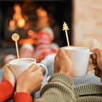 60PCS Bamboo Coffee Stirrers, 7inch Christmas Biodegradable Disposable Christmas Tree Santa Claus Reindeer Coffee Drink Cocktail Stirrers for Christmas Coffee Milk Office Home Hot Chocolate Bar