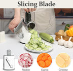 Cambom 5 in 1 Rotary Cheese Grater Hand Crank Cheese Shredder for Fresh Cheese, Vegetable, Nuts,Non-slip Suction Base, Five Blades, White