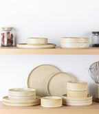 TheTerra Ceramic Dinnerware Sets with Pasta Bowls for 4, 16 Pieces Porcelain Lightweight Speckled Plates and Bowls Sets, Scratch Resistant Dish Set, Oven & Microwave & Dishwasher Safe, Cappuccino