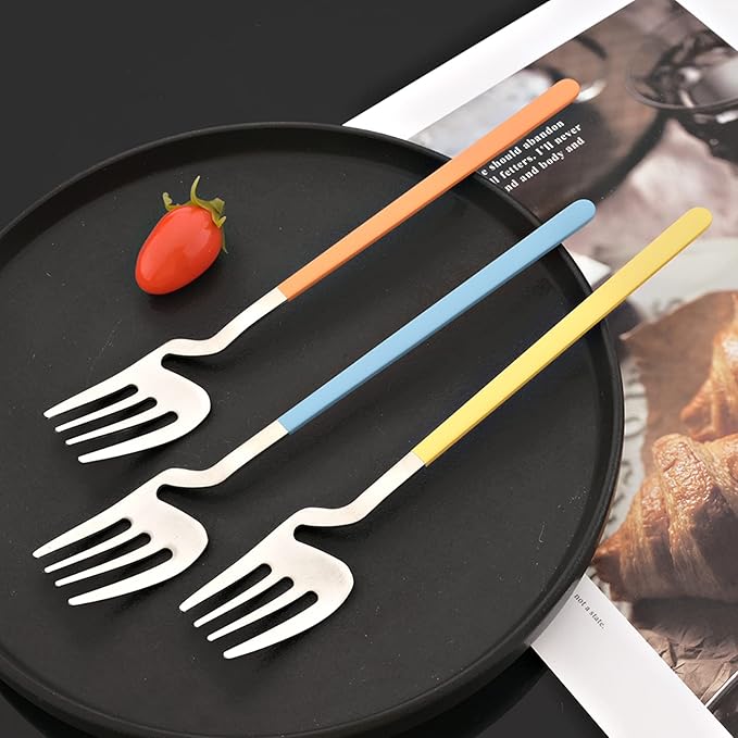 JASHII Silverware Set Satin Finish 24-Piece Stainless Steel Flatware Set Kitchen Utensil Set Service for 6 Tableware Cutlery Set Dishwasher Safe (Matte Blue Silver)