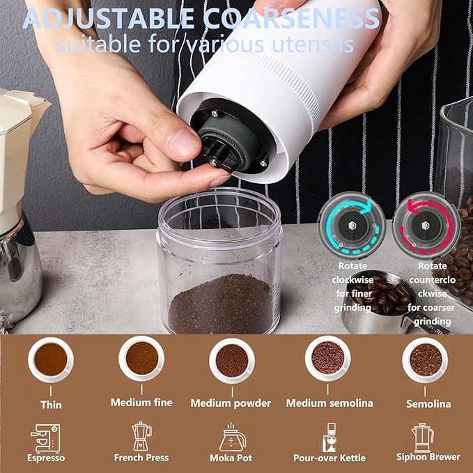 Portable Burr Coffee Grinder Small - Coffee Bean Grinder Electric with Multi Grind Settings for French Press, Cold Brew, Moka Pot, Pour-Over, Espresso Machine