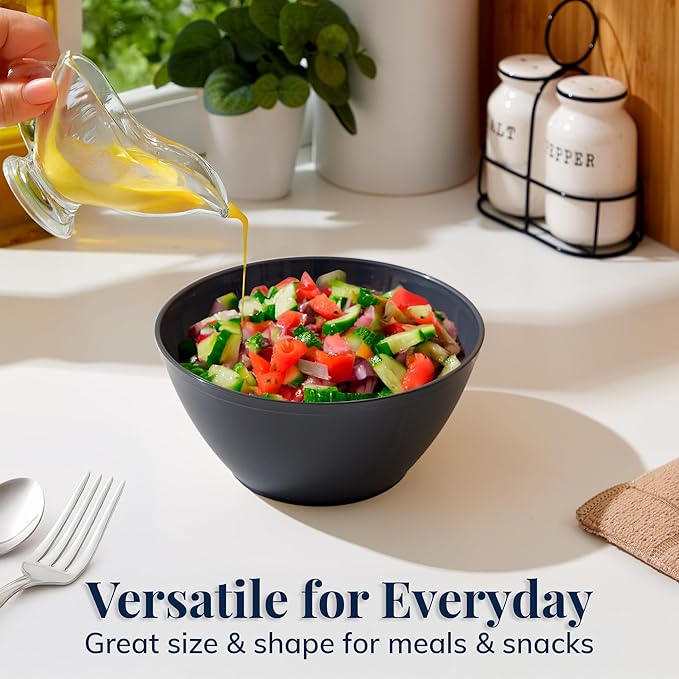 US Acrylic Wheat Straw Unbreakable 28 oz. Stackable Cereal Bowls for Snacks & Ice Cream in Grey (Set of 8) 6-inch Reusable, BPA-Free, Dishwasher Safe Dinnerware, Made in USA