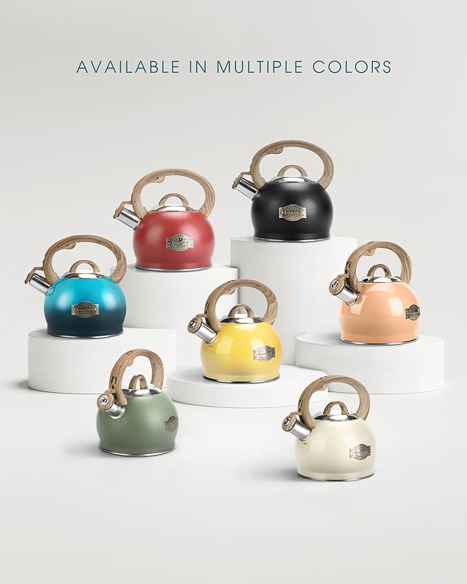 Tea Kettle, Whistling Stovetop Teapot Food Grade Stainless Steel Tea Kettles for Stove Top with Anti-hot Ergonomic Handle,Kettle Spout for Tea, Coffee or Milk, 2.1 Quart Tea Pots