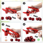 SCHVUBENR Cherry Pitter Tool - Stainless Steel Cherry Corer Pitter with Ergonomic Push Design - Easy to Use for Making Cherry Jam - Pit Cherry with Ease, Saving Time & Space with Lock Design(Red)
