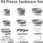 SENSARTE 24 Piece Ceramic Pots and Pans Set, Nonstick Detachable Handle Cookware, Induction Kitchen Cookware Set with Removable Handle, Healthy Non Stick for RV, Dishwasher＆Oven Safe, PFOA Free (Gray)