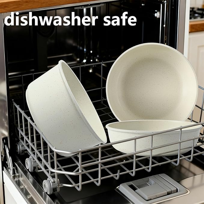 15PCS Ceramic Cookware Sets Detachable Handle Pots and Pans Set Non Stick (White)