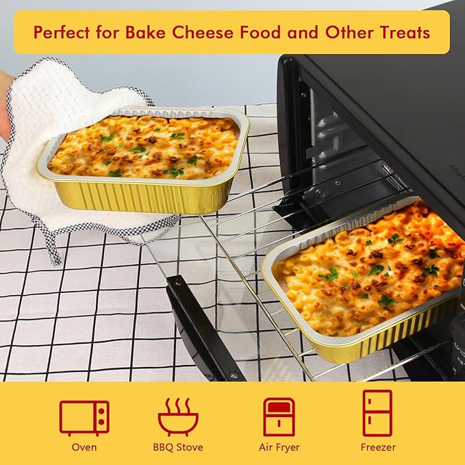 LNYZQUS 50 Pack 1.5lb Small Foil Pans with Lids, 7” x 5” Individual Baking Tins Leftover Containers,24oz Aluminum To Go Baked Food Containers Large Loaf Cake Pans Take Out Holders-Gold