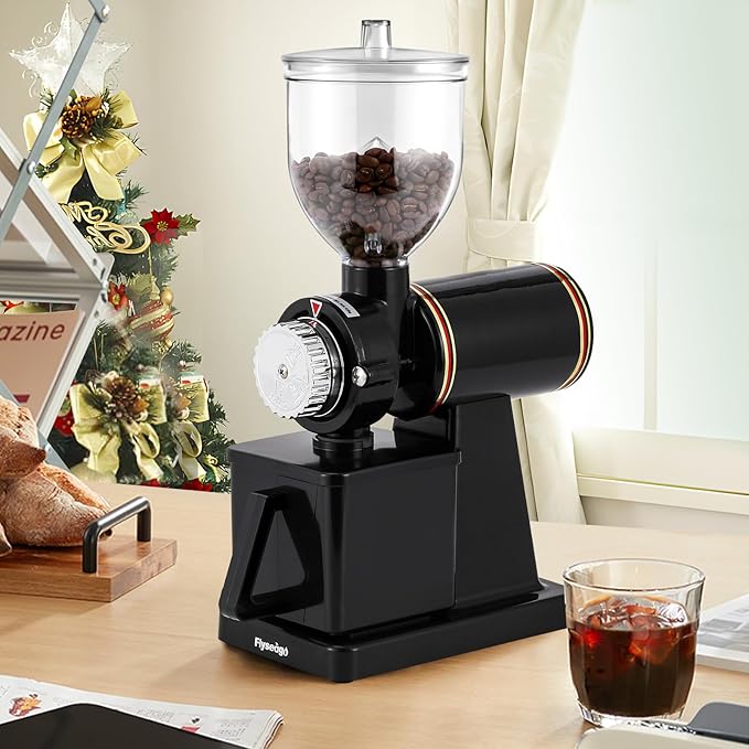 Burr Coffee Grinder Electric Espresso Grinder Commercial & Homeuse Silent Small Coffee Bean Grinder with Hopper Adjustable Grind, With Brush, Spoon, Black