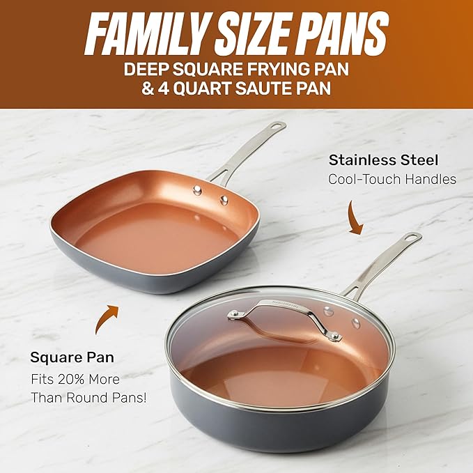 GOTHAM STEEL 20 Pc Ceramic Cookware Set, Copper Pots and Pans Set Non Stick with Bakeware, Cooking Utensils, and Steamer, Oven and Dishwasher Safe