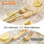KINGSTONE Silverware Set, 40-Piece Flatware Set Cutlery Set Premium 18/10 Stainless Steel, Tableware Include Forks Knives Spoons for Home Kitchen Restaurant Wedding, Dishwasher Safe, Gold