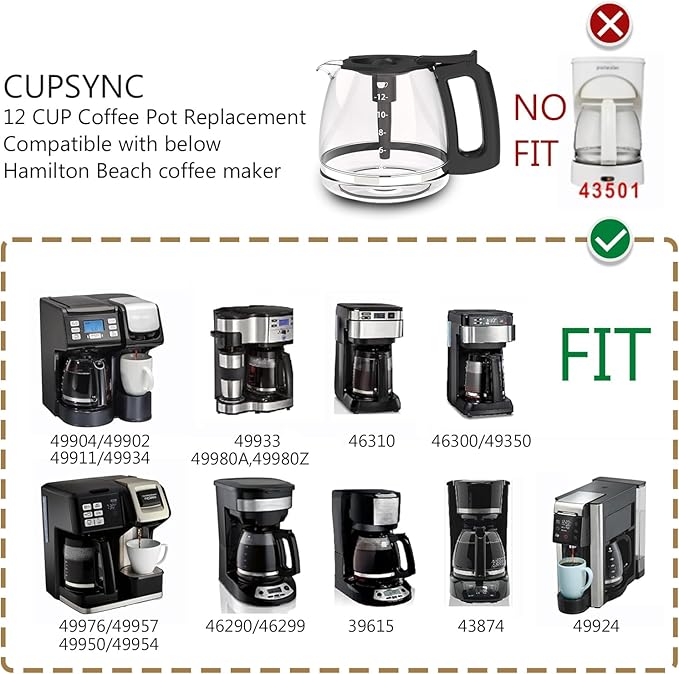 12-Cup Flexbrew coffee pot replacement Compatible with Hamilton Beach 49902,49904,49915,49905,49317,49467,49611,49934,46290,46299,46293,43874,49630,49615,49911,46299,46290,43874,49924
