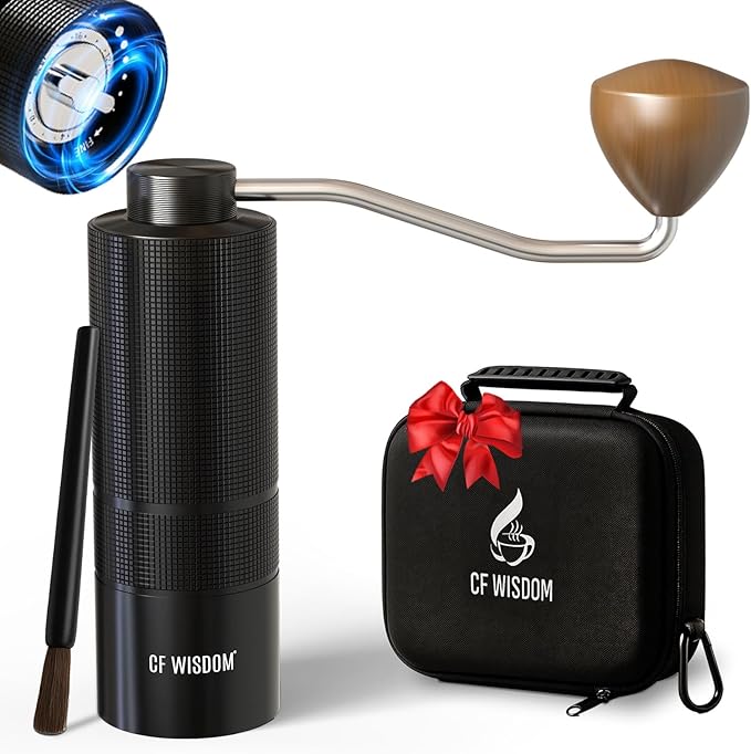 Manual Coffee Grinder with Adjustable Grind Setting - Steel Burr Hand Grinder for Espresso, French Press, Pour Over - Portable Coffee Bean Grinder for Travel, Office