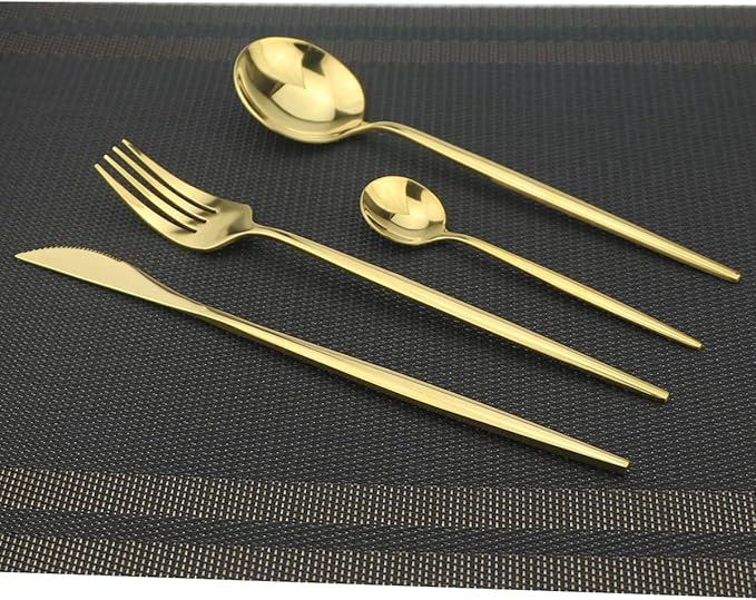 Gugrida 24-Piece Silverware Set - 18/10 Stainless Steel Reusable Utensils Forks Spoons Knives Set, Mirror Polished Cutlery Flatware Set, Great for Family Gatherings & Daily Use (6 set, Gold)