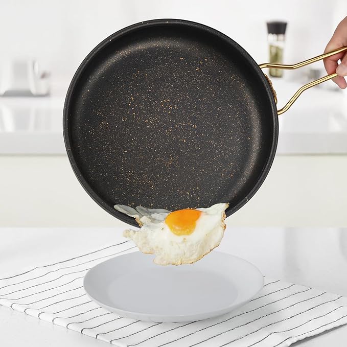 Fully Clad 5-Ply Stainless Steel Cookware Set, 12Pcs Nonstick Pots and Pans Set with Stay-Cool Handles, Induction Compatible, Stackble Design, Includes with Frying Pan, Saucepans and Saute Pan (Black)