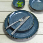 Sango Resona 16-Piece Blue Stoneware Dinnerware Set – Service for 4, Plate and Bowl Set, Delicate Blue Interior, Microwave & Dishwasher Safe, for Everyday Dining & Entertainment