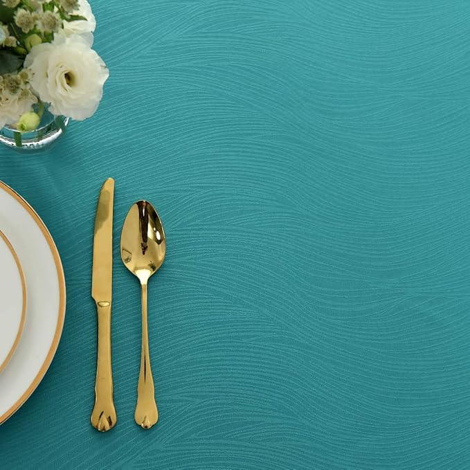 maxmill Jacquard Round Table Cloth Swirl Design Waterproof Antiwrinkle Spillproof Heavy Weight Soft Tablecloths for Circular Table Cover and Kitchen Dinning Tabletop Round 70 Inch Teal