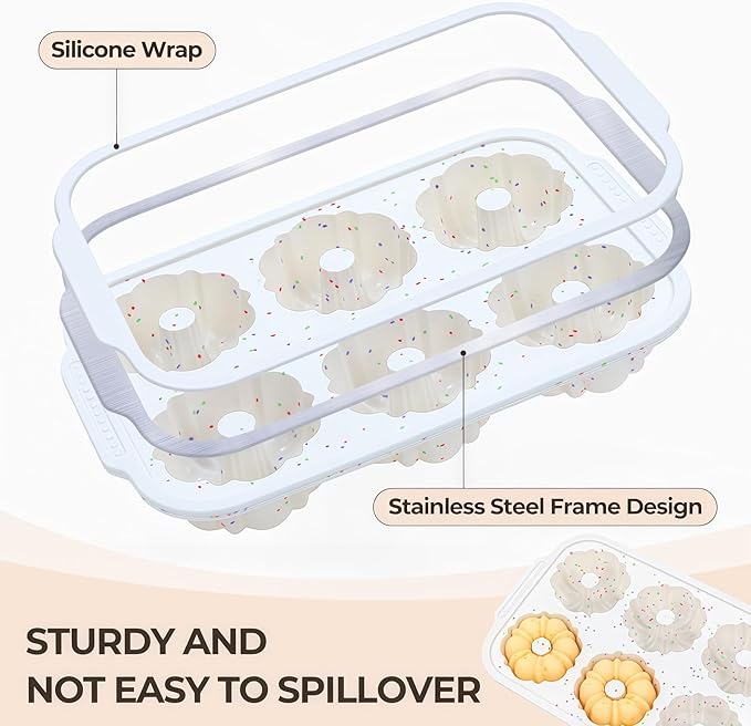 Mini Fluted Tube Cake Pans for Baking with Metal Reinforced Frame, 2Pcs Silicone 6-Cavity Mini Flan Molds, Nonstick Baking Mold for Cupcake, Brownie, Donuts, Cornbread, Jello