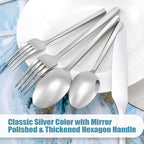 DEACORY Silverware Set Flatware Set Cutlery Set Stainless Steel Hexagon Handle Silver Mirror Finished 20 Pieces Service for 4