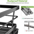 Dish Drainer, Anti-Rust Dish Rack for Kitchen Counter, Large-Capacity Dish Drying Rack with Cutlery & Cup Holder, 12" D x 15" L, Stainless Steel, Black