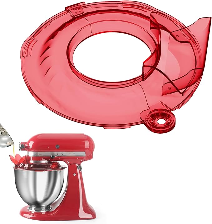 Pouring Shield for KitchenAid Tilt Head 4.5-5QT Stainless Steel (Only),Safety Pouring Shield,Splatter Guard for kitchenaid mixer bowl,Kitchen Aid Stand Mixers (Transparent Red, for 4.5-5 QT)