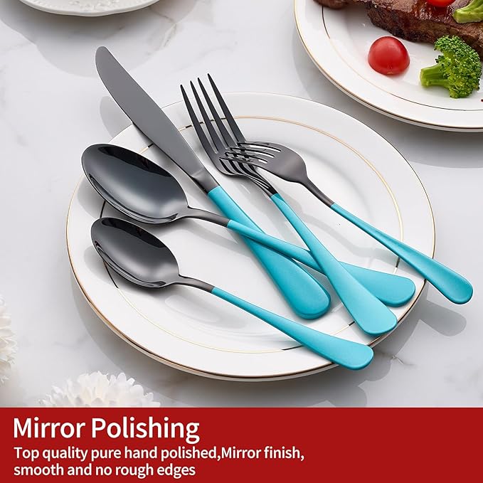 20-Piece Lake Blue Stainless Steel Silverware Set - 18/0 Cutlery, Dinner Knives, Forks, Spoons - Dishwasher Safe