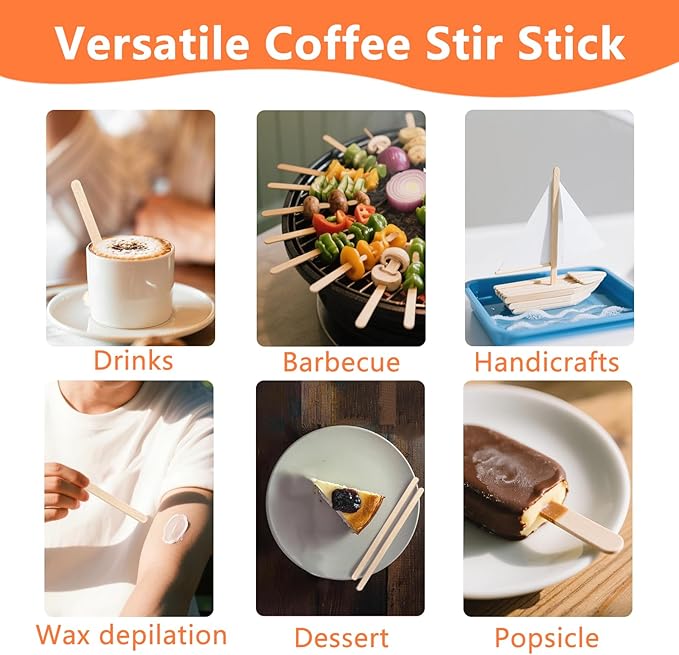 1000 Pack Birch Wood Coffee Stirrers, 7 Inch Sturdy Coffee Stir Sticks, Smooth Round Ends, Splinter-Free Disposable Stir Sticks for Coffee, Cocktails, Office, Home Use