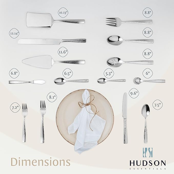 Hudson Essentials 89-Piece Hammered 18/10 Stainless Steel Silverware Cutlery Set with Serving Set, Flatware Service for 12