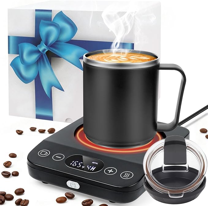 Coffee Mug Warmer & Mug Set Christmas Gifts, 30W Coffee Cup Warmer with 15.5oz Cup for Desk with Auto Shut Off, Timer Function, Smart Mug Heater for Heating Coffee, Tea, Candle, Beverage