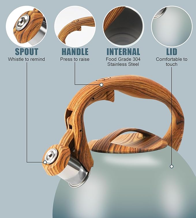 Tea Pot, 3.2Qt Tea Kettle Stovetop, Food Grade Stainless Steel Tea Kettle,Suitable for Various Heat Sources,One-Button Switch (Grayish Blue Gradient)