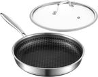 10-Inch Non Stick Frying Pans, NonStick Stainless Steel Pan Set, Tri-Ply Skillets and Pan Set with Lid, Induction Cooker Compatible, Cool-Touch Handle, Dishwasher and Oven Safe
