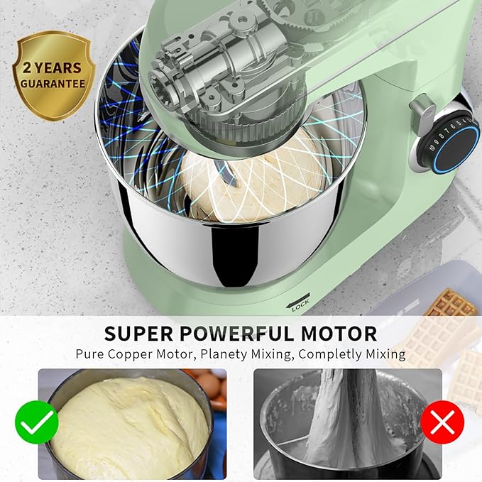 Stand Mixer, 5.5 Quart, 10 Speed Tilt-Head Food Mixer, Kitchen Electric Mixer with SS Bowl, Copper Motor, Beater, Dough Hook, SS Egg Whisk (450W Green)