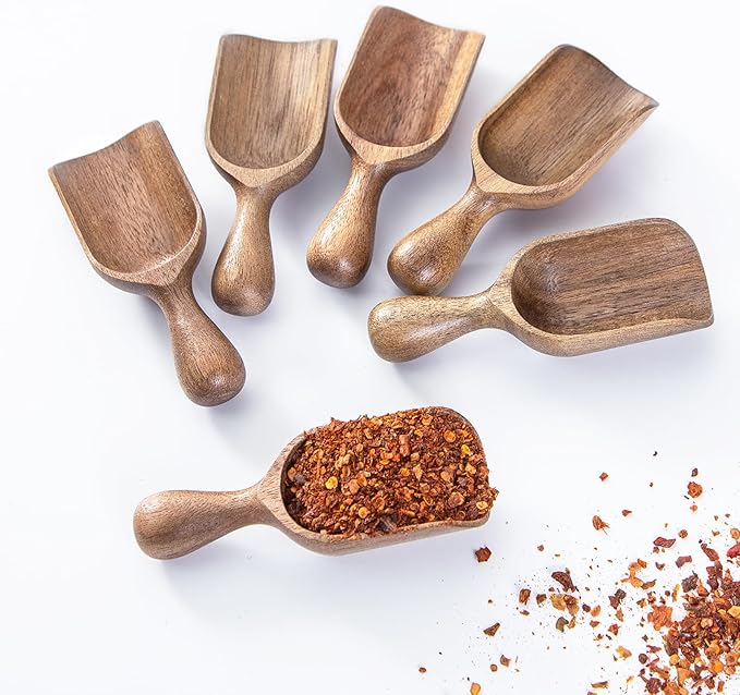 Wooden Scoops for Canisters 6PCS Acacia Wooden Scoop for Jars Mini Measuring Spoons for Ground Coffee Scoops Wood Scoop for Seasoning Bath Salt Laundry Detergent Shovel Measuring-Multipurpose