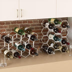 Buruis Countertop Wine Rack, 14-Bottle Modern Freestanding Metal Holder for Red and White Wine, Tabletop, Kitchen, Bar, and Cabinet Storage (Chrome)