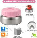 Bento Lunch Box with 9.5 oz Soup Thermo, Kids Leakproof 4 Compartments Bento Box with Silicone Cupcake,Fruit Fork,Spoon and Sauce Cup,Insulated Food Jar for School Travel-Pink