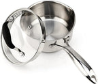 AVACRAFT Multipurpose Sauce Pan/Pot, Stainless Steel with Glass Strainer Lid, Two Side Spouts for Easy Pour with Ergonomic Handle (5-Ply Capsule Bottom, 1.5 Quart)