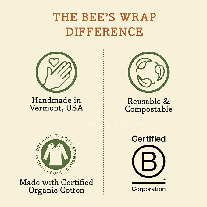 Bee's Wrap Vegan Beeswax Wraps for Food - Assorted 7 Pack (2S, 2M, 2L, & 1 Bread) Made in USA Reusable & Organic Food Wraps & Bowl Covers - Eco-Friendly Alternative to Aluminum Foil & Plastic Wrap
