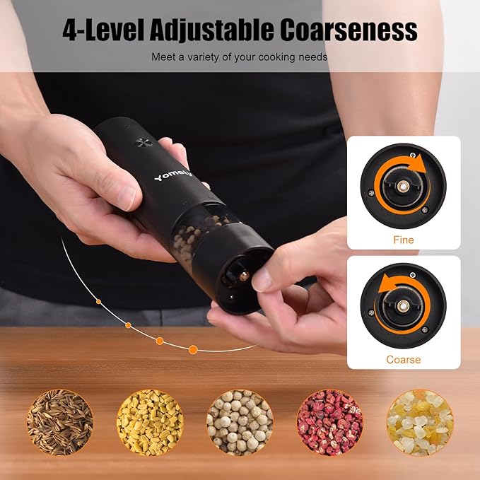 Electric Salt and Pepper Grinder Set-Rechargeable Salt and Pepper Mill Set All in One, Automatic Refillable Adjustable Coarseness Ceramic Grinder, Salt and Pepper Shakers for Kitchen Appliances