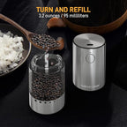 Electric Salt and Pepper Grinder Set, Rechargeable with LED Lights, Stainless Steel Automatic Pepper & Salt Mill, Adjustable Coarseness, Large Capacity, Silver