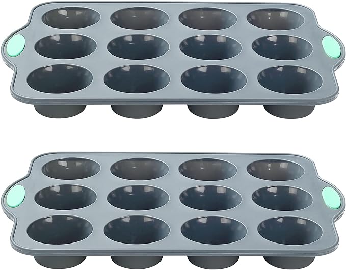 To encounter Small Silicone Muffin Pan, 2 Pack 12-Cup, Nonstick Baking Cups, Cupcake Pan with Metal Reinforced Frame More Strength