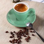 Porcelain Espresso Cup with Saucer And Stainless Steel mini Spoons, Espresso shot Cup, 80ml/2.7Oz, Pack of 2, Cyan