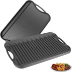 2 in 1 Reversible Cast Iron Griddle for Gas Grill, Flat Top Grill Pan for Gas Stove, Pre-Seasoned Oven Top pan,Upgrade Double Burner Griddle for Indoor & Outdoor Cooking Accessories, 17" X 10"