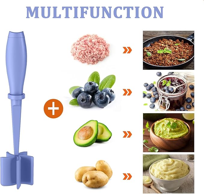 Meat Chopper, 5 Curve Blades Ground Beef Masher, Heat Resistant Meat Masher Tool for Hamburger Meat, Ground Beef, Turkey and More, Nylon Hamburger Chopper Utensil Non-scratch Utensils-Purple