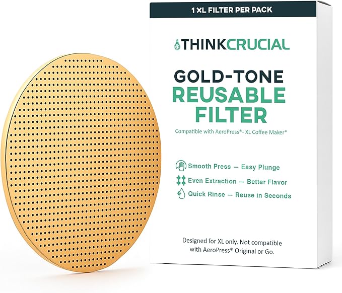 Gold Reusable Disc Filter Compatible with AeroPress XL Coffee Maker – Titanium-Coated Stainless Steel, Washable, Eco-Friendly, Travel Ready – Fits AeroPress XL Only - By Think Crucial