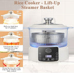 Low Carb Rice Cooker with Reservable-Timable,Low Sugar Multi Functional 3L &2 Cups for Starch Removing Glass Cooker,110v Maximum Power 800w Multi Functional Maker,Liftable Filter Basket (Beige)